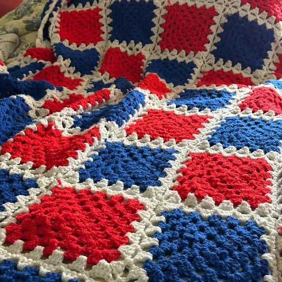 Hand Crafted Bedding Red White Blue Crochet Blanket Poshmark